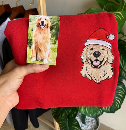 Felpa personalizzata con ricamo per animali domestici, felpa con il volto del tuo animale domestico, cappello da Babbo Natale per cani, regali per gli amanti dei cani