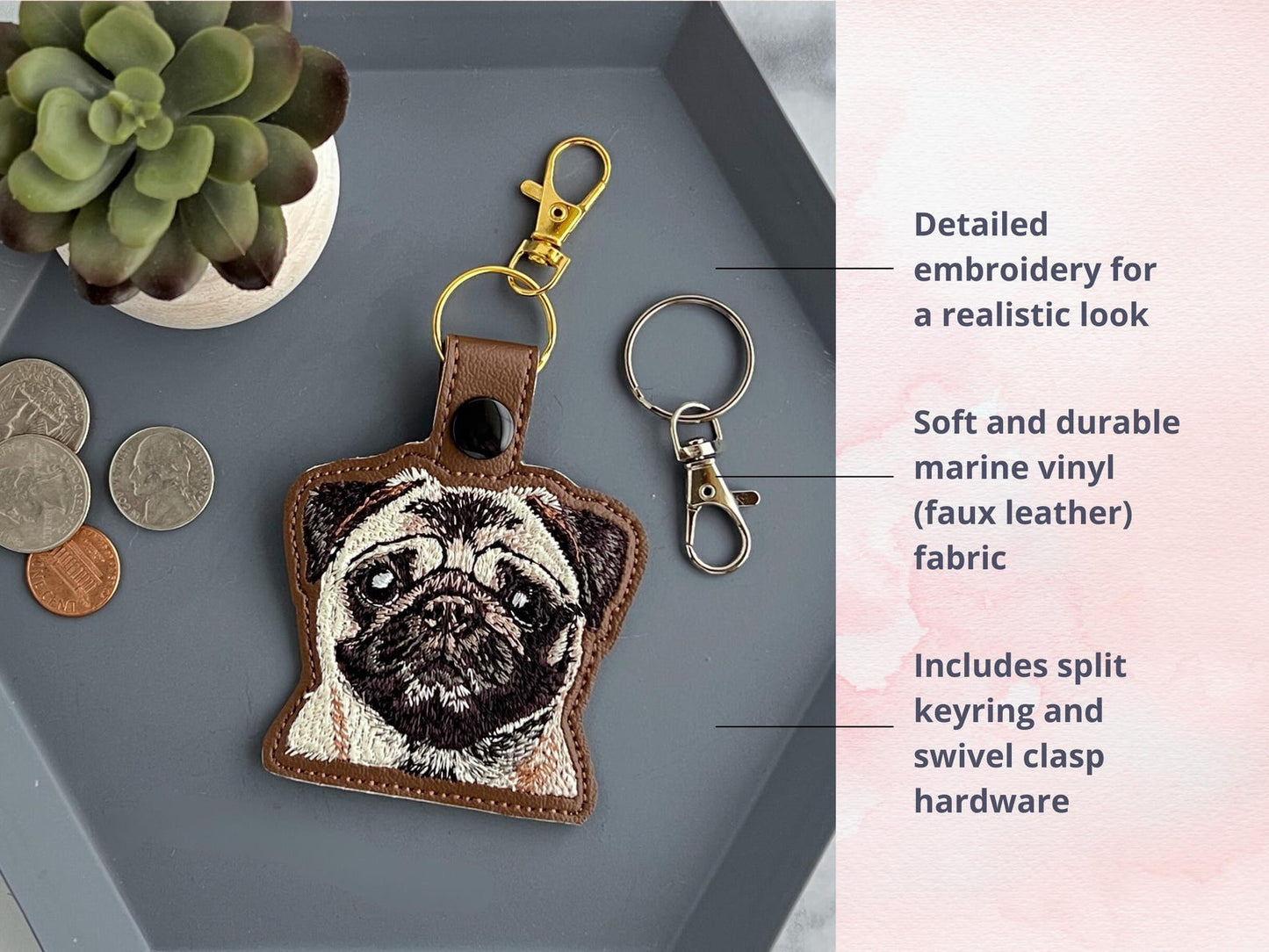Portachiavi Realistico A Forma Di Carlino: Portachiavi In Similpelle Ricamato O Ciondolo Per Borsa, Un Regalo Fantastico Per Gli Amanti Dei Cani!