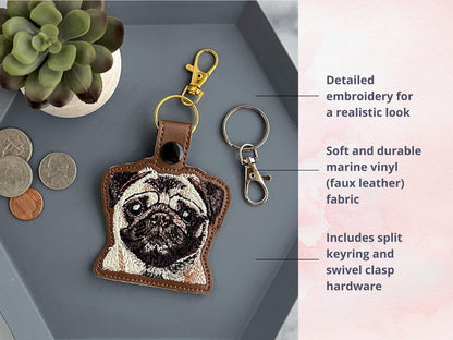 Portachiavi Realistico A Forma Di Carlino: Portachiavi In Similpelle Ricamato O Ciondolo Per Borsa, Un Regalo Fantastico Per Gli Amanti Dei Cani!