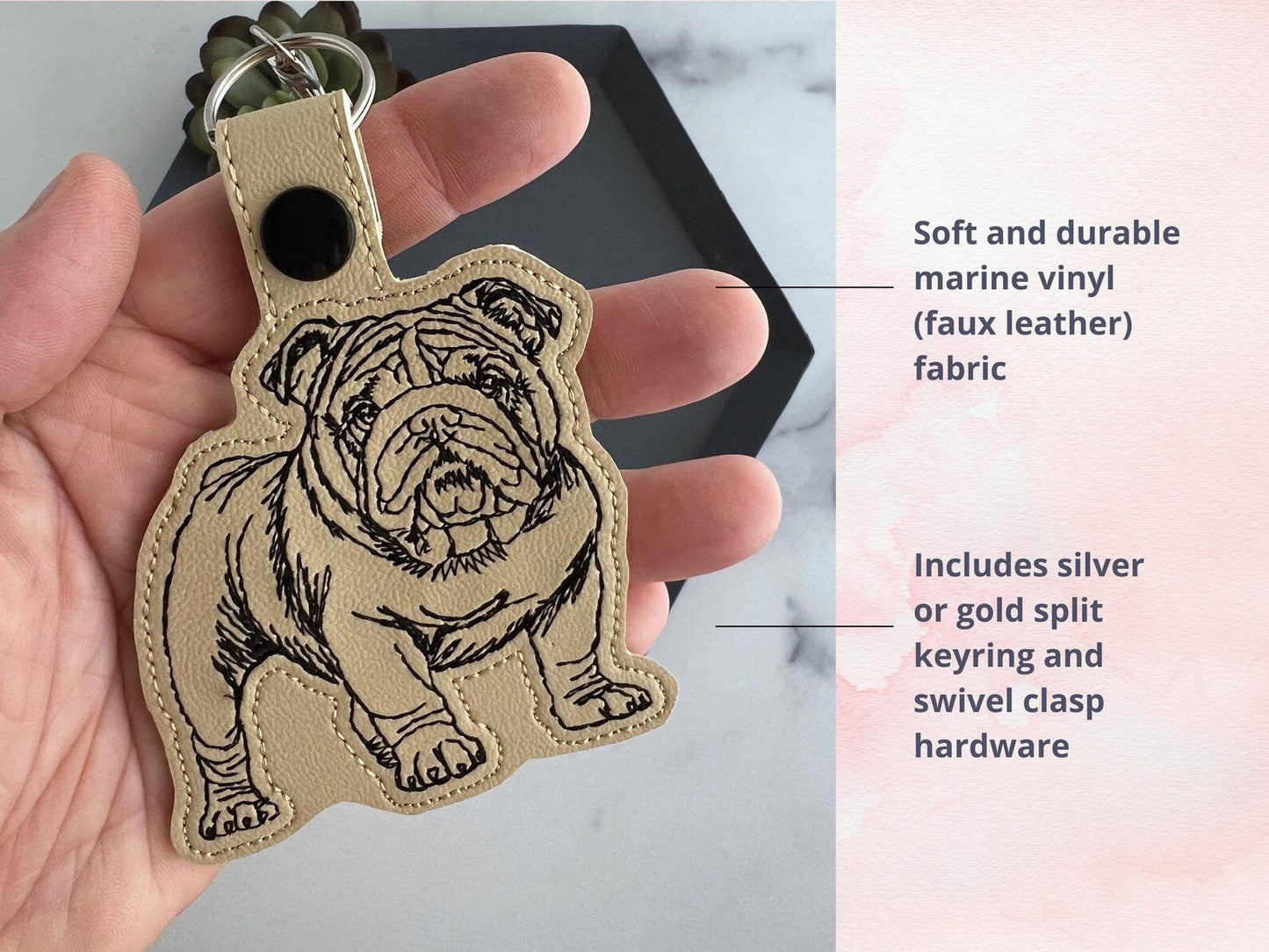 Portachiavi Con Ritratto Di Bulldog: Portachiavi O Ciondolo Per Borsa Con Cane Ricamato, Opzioni Di Colore Personalizzabili, Ottimo Regalo Per Chi Ha Un Animale Domestico.