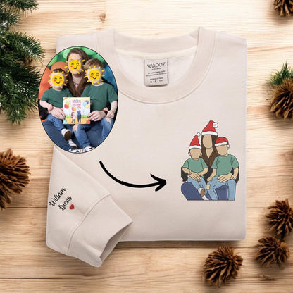 Felpa natalizia personalizzata con ritratto ricamato, maglione natalizio per la famiglia, brutto maglione natalizio per le vacanze