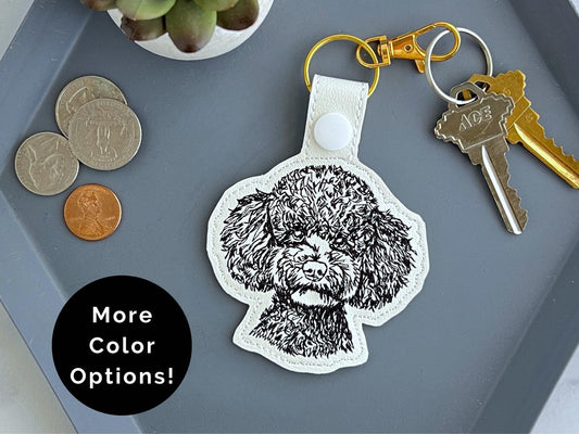 Poodle Sketch Portrait Keychain: Embroidered Key Fob Or Bag Charm, Custom Color Options, Great Gift For Pet Parent