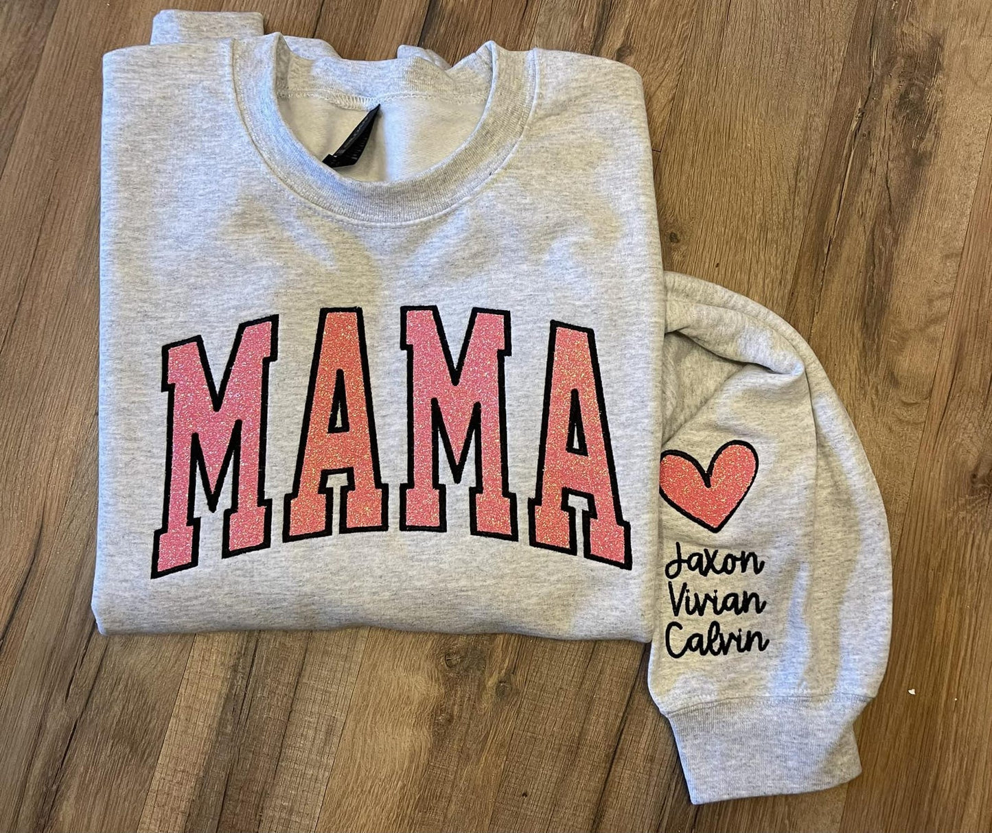 Felpa con ricamo glitterato personalizzato "mama" o t-shirt a maniche corte in colori comodi