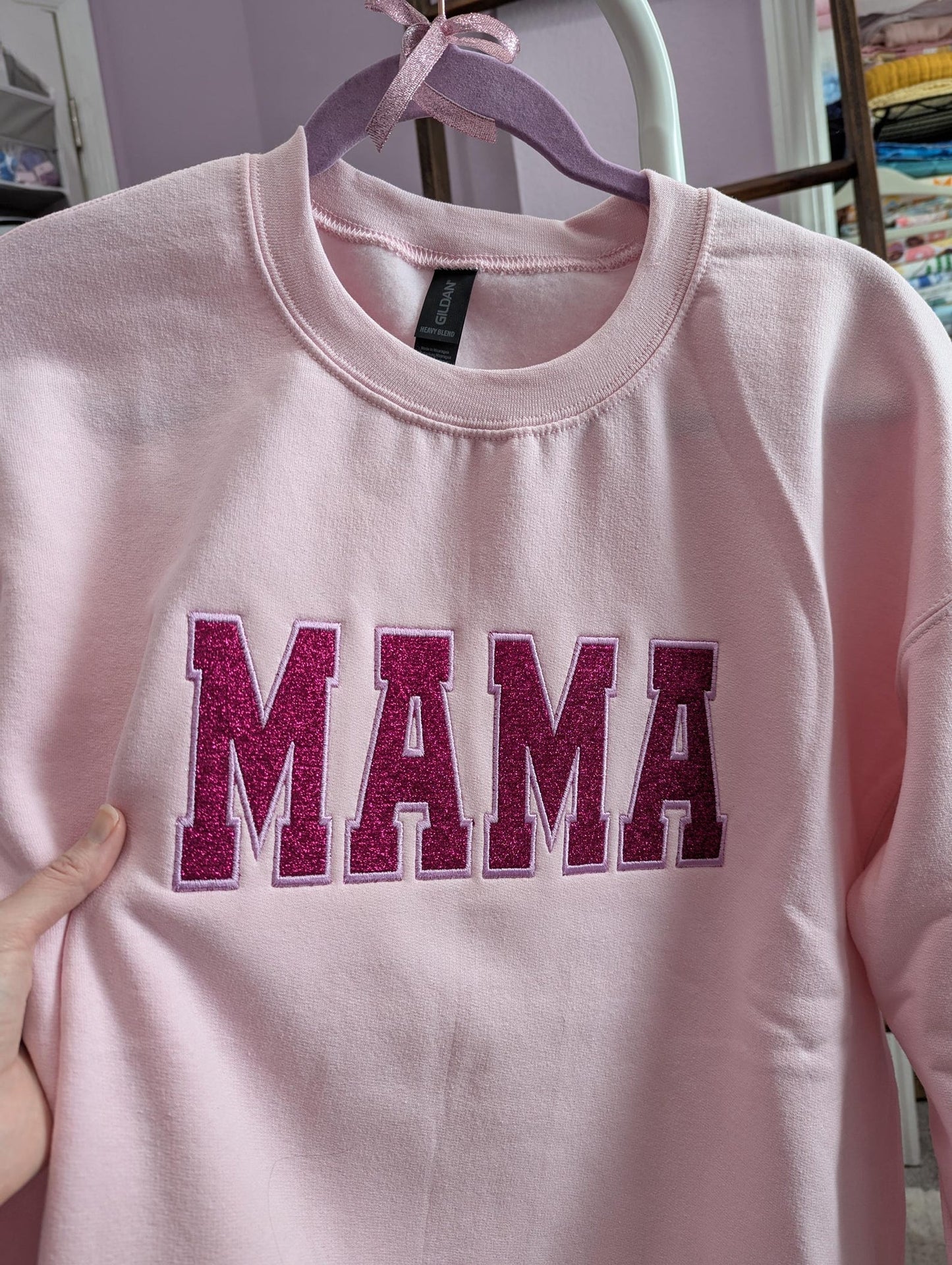 Felpa Con Ricamo Glitterato Sw Sparkling Mama, Girocollo Glitterato Personalizzato, Grazioso Maglione Ricamato Con Glitter Mama, Regalo Di San Valentino
