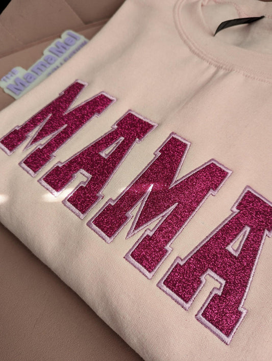 Felpa Con Ricamo Glitterato Sw Sparkling Mama, Girocollo Glitterato Personalizzato, Grazioso Maglione Ricamato Con Glitter Mama, Regalo Di San Valentino