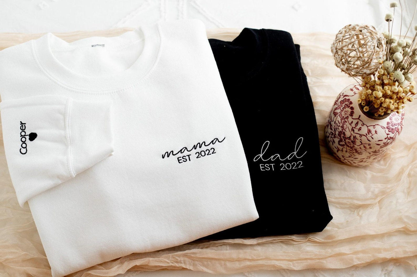 Felpa Personalizzata Ricamata Per Papà, Felpa Personalizzata Per Mamma, Felpa Personalizzata Per Mamma E Papà, Felpe Ricamate Abbinate Per Mamma E Papà