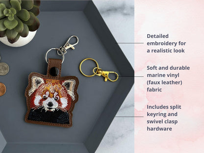 Portachiavi Ricamato A Forma Di Simpatico Panda Rosso | Portachiavi O Ciondolo Per Borsa | Regalo Per Amanti Dei Panda