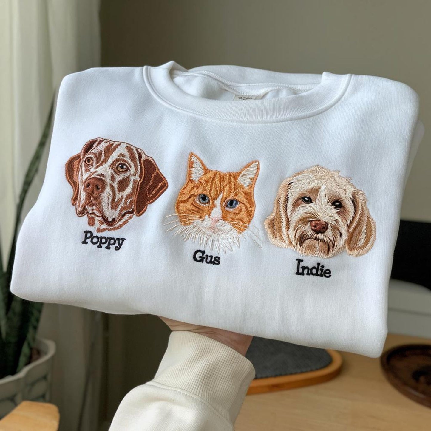 Felpa personalizzata con ricamo del ritratto del tuo animale domestico, maglione personalizzato per cani o gatti con nome, regalo per gli amanti degli animali, maglione commemorativo con ricamo