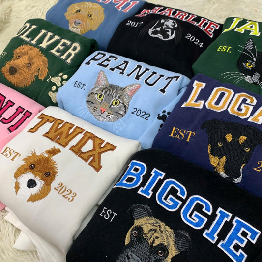 Felpa con ricamo per animali domestici con foto, maglione personalizzato per cani, girocollo con ricamo a forma di gatto, mamma di cani, regalo per amanti dei gatti, regalo per proprietari di animali domestici