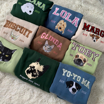 Felpa con ricamo per animali domestici con foto, maglione personalizzato per cani, girocollo con ricamo a forma di gatto, mamma di cani, regalo per amanti dei gatti, regalo per proprietari di animali domestici