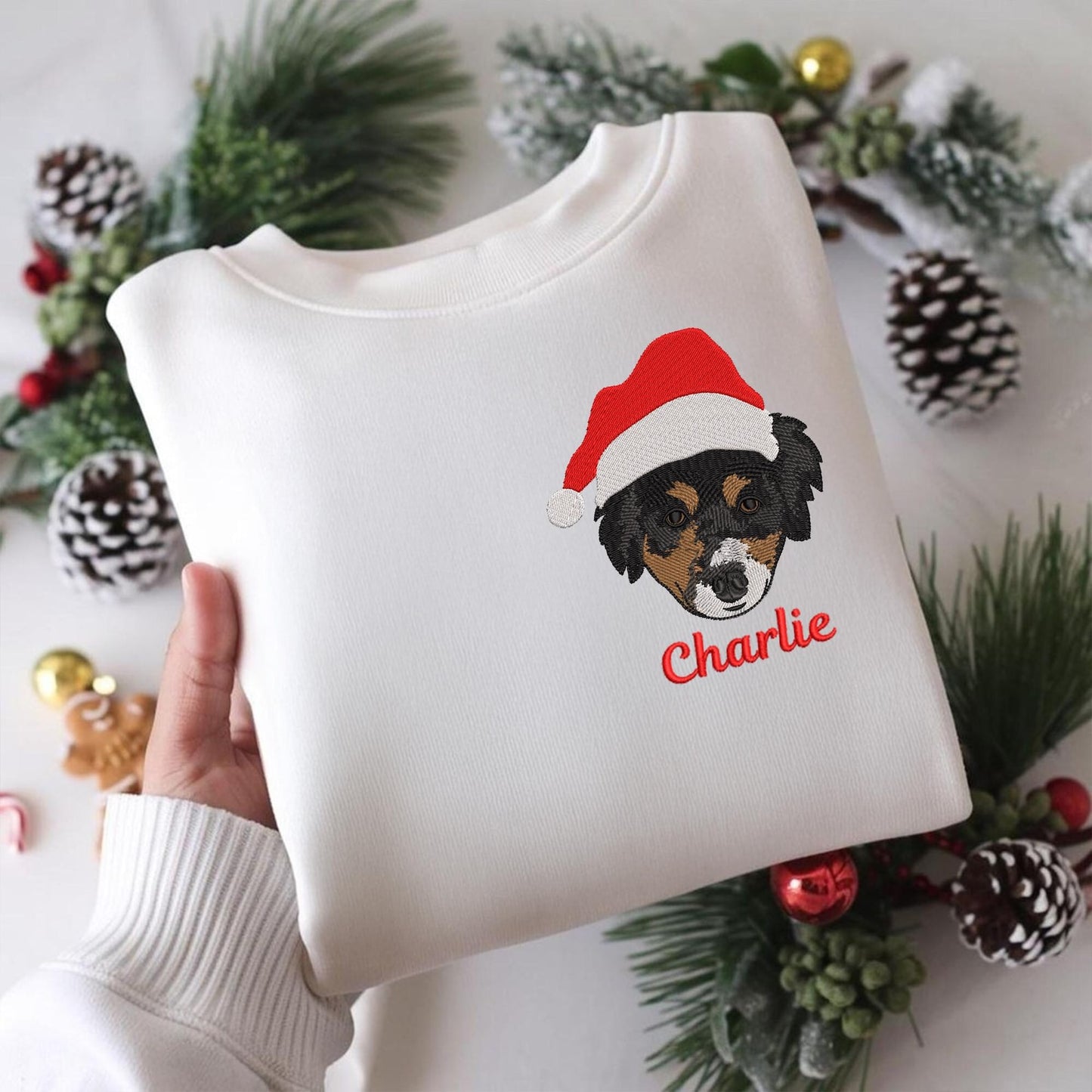 Felpa con cappello di Babbo Natale personalizzato per animali domestici: regalo con foto ricamata per gli amanti dei cani e dei gatti