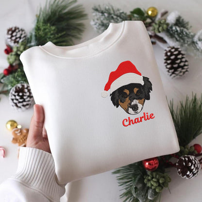 Felpa con cappello di Babbo Natale personalizzato per animali domestici: regalo con foto ricamata per gli amanti dei cani e dei gatti