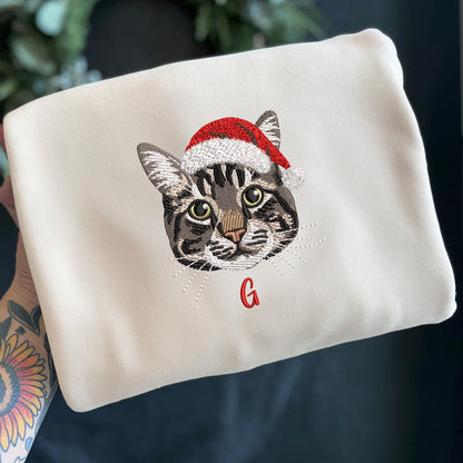 Felpa con cappello di Babbo Natale personalizzato per animali domestici: regalo con foto ricamata per gli amanti dei cani e dei gatti