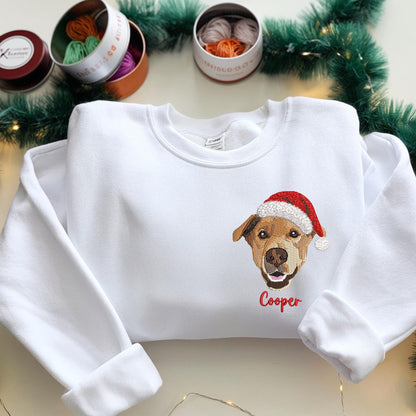 Felpa con cappello di Babbo Natale personalizzato per animali domestici: regalo con foto ricamata per gli amanti dei cani e dei gatti