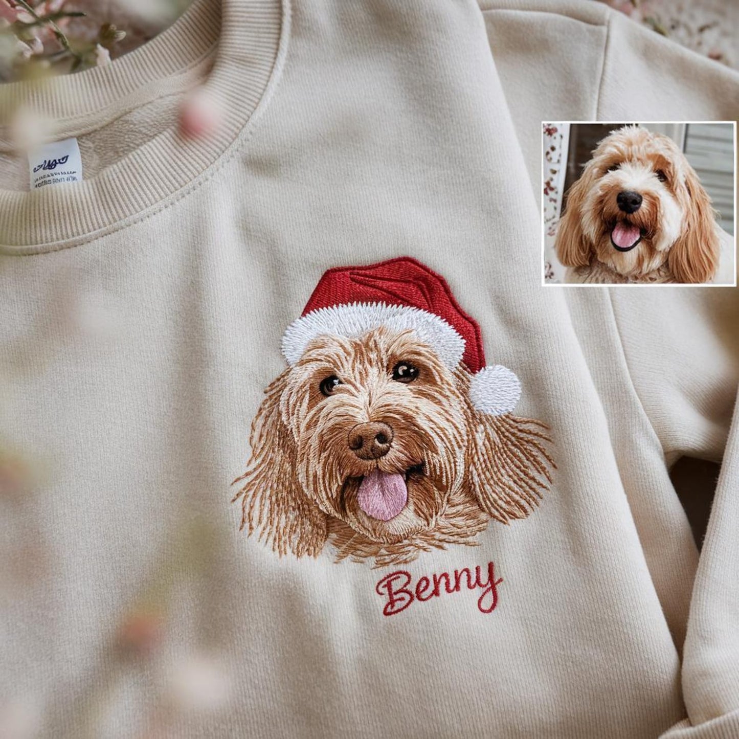 Felpa con cappello di Babbo Natale personalizzato per animali domestici: regalo con foto ricamata per gli amanti dei cani e dei gatti