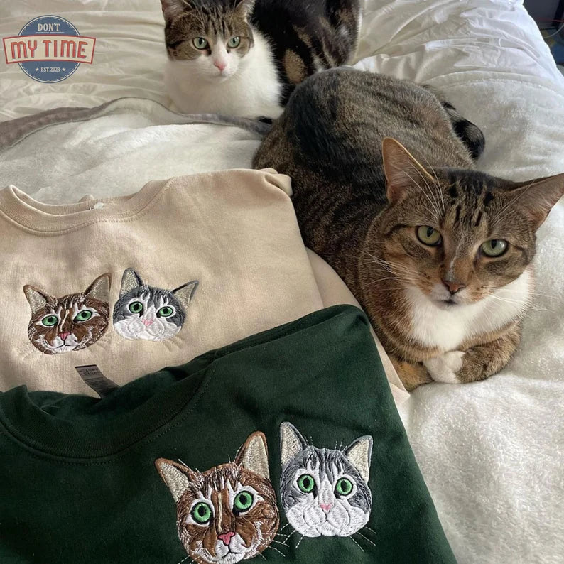 Felpa con foto personalizzata del tuo animale domestico con ricamo, regalo per gli amanti degli animali, regali unici per la perdita di un animale domestico