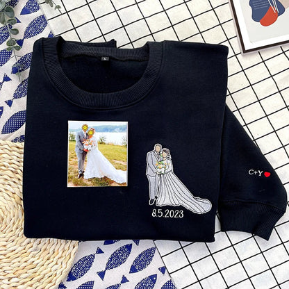 Felpa con ricamo personalizzata, felpa con cappuccio con ricamo personalizzata, ritratto fotografico personalizzato, maglietta con ricamo personalizzata, regalo di coppia con ritratto di famiglia senza volto