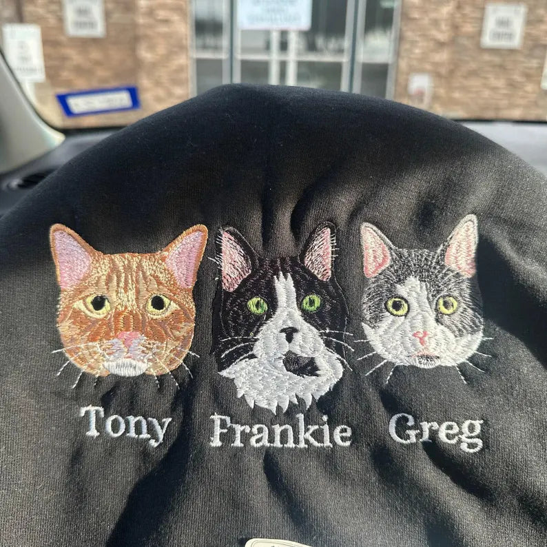 Felpa con foto personalizzata del tuo animale domestico con ricamo, regalo per gli amanti degli animali, regali unici per la perdita di un animale domestico
