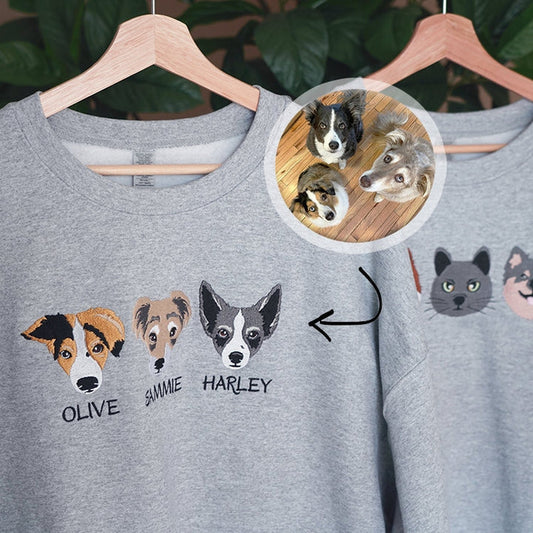 Felpa con ritratto di animale domestico ricamato | Felpa con cappuccio con ritratto di animale domestico personalizzato