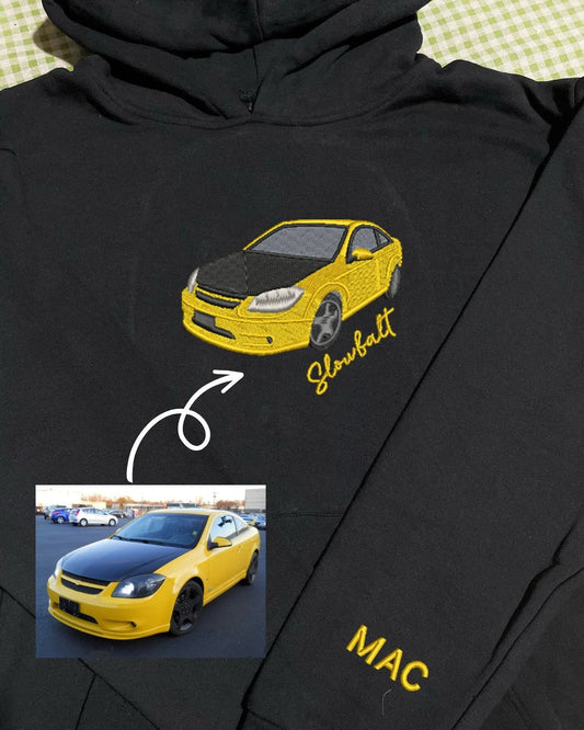 Felpa con cappuccio ricamata con auto, felpa personalizzata con auto per uomo, felpa con cappuccio con auto, felpa con cappuccio con auto da corsa