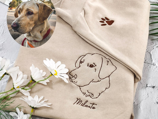 Felpa personalizzata con ricamo a forma di cane, felpa personalizzata con ritratto di animale domestico, ricamo fotografico, regalo personalizzato per gli amanti degli animali.