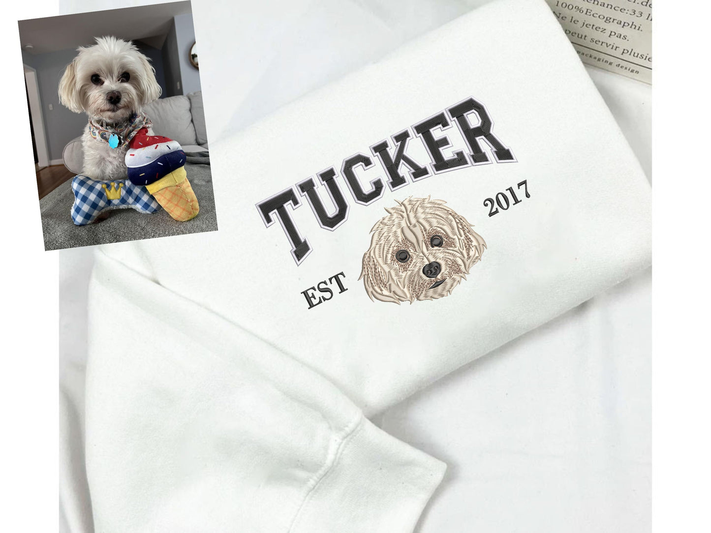 Felpa con cappuccio personalizzata con muso di cane, felpa con ricamo personalizzato per animali domestici da foto, felpa personalizzata con ricamo per cane, felpa con muso di animale domestico, girocollo, maglietta o felpa con cappuccio