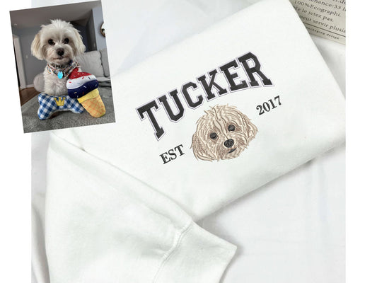 Felpa con cappuccio personalizzata con muso di cane, felpa con ricamo personalizzato per animali domestici da foto, felpa personalizzata con ricamo per cane, felpa con muso di animale domestico, girocollo, maglietta o felpa con cappuccio