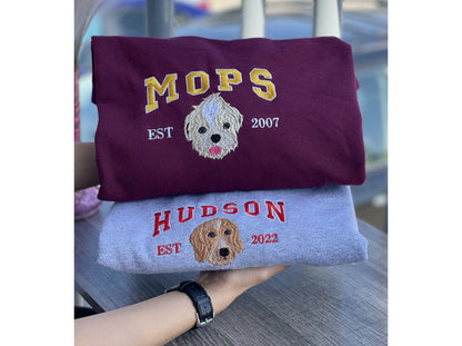 Felpa con cappuccio personalizzata con muso di cane, felpa con ricamo personalizzato per animali domestici da foto, felpa personalizzata con ricamo per cane, felpa con muso di animale domestico, girocollo, maglietta o felpa con cappuccio