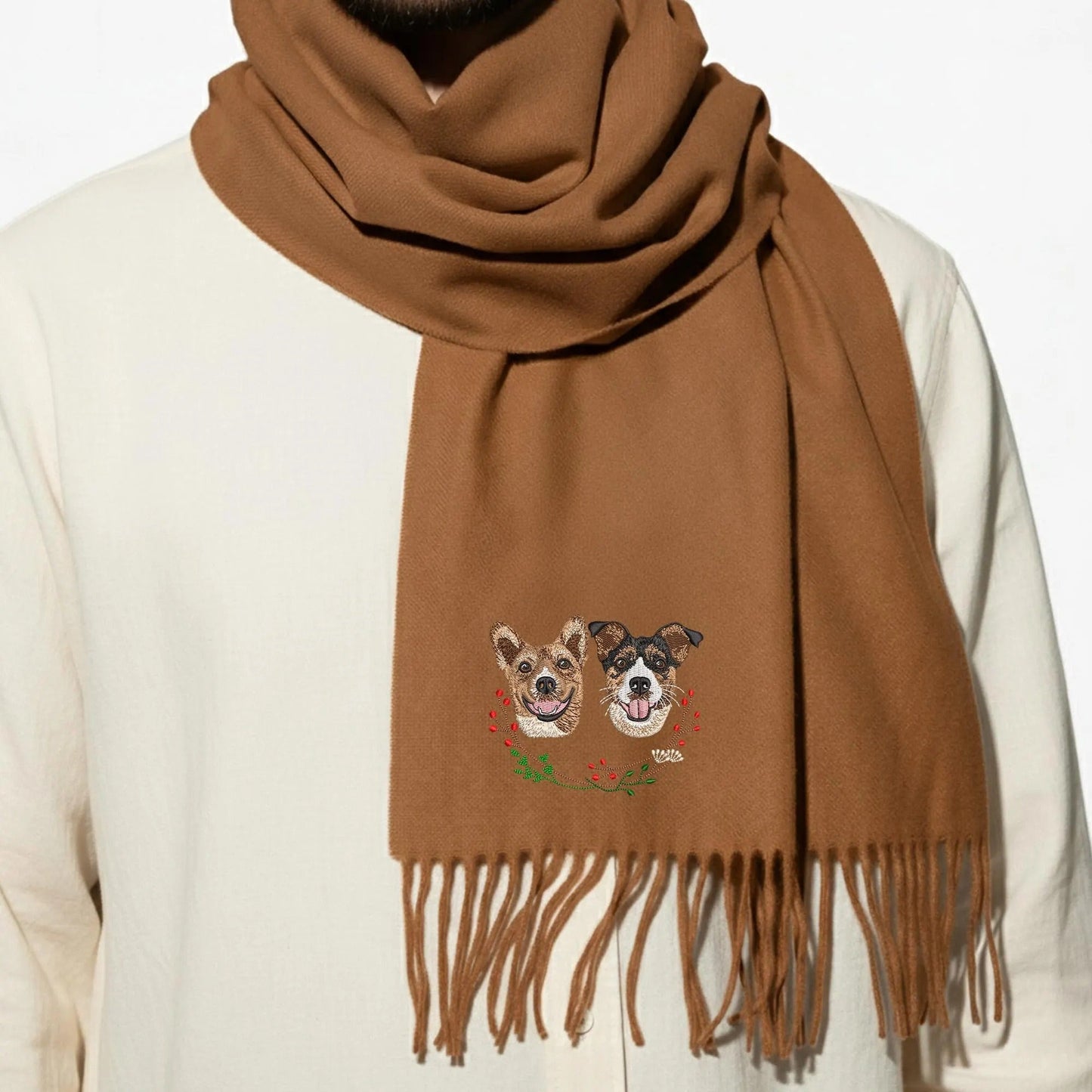 Sciarpa personalizzata con ritratto di cane: elegante sciarpa invernale con il tuo amico a quattro zampe ricamato