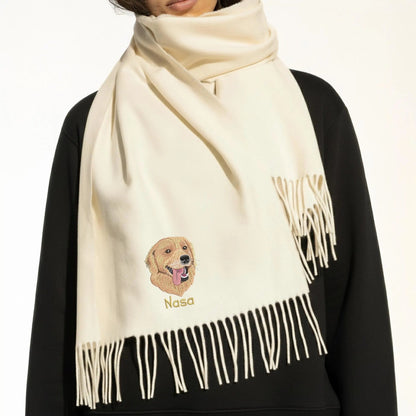 Sciarpa di lana ricamata con ritratto e nome del cane: regalo di Natale perfetto per le mamme di cani