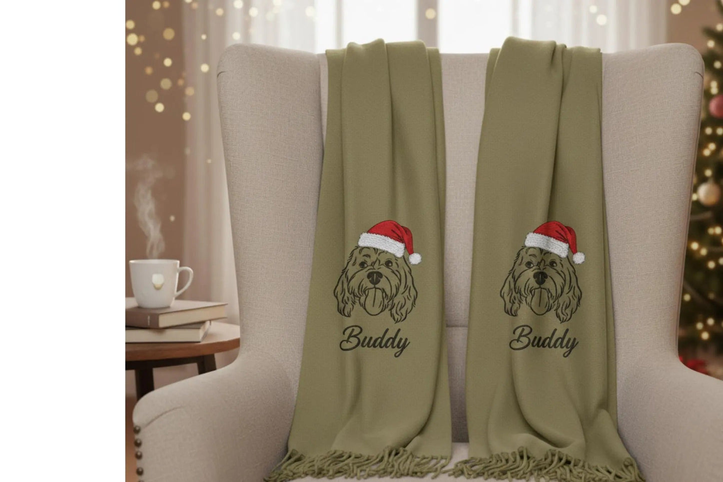 Sciarpa ricamata personalizzata con volto di animale: regalo perfetto per i proprietari di animali domestici