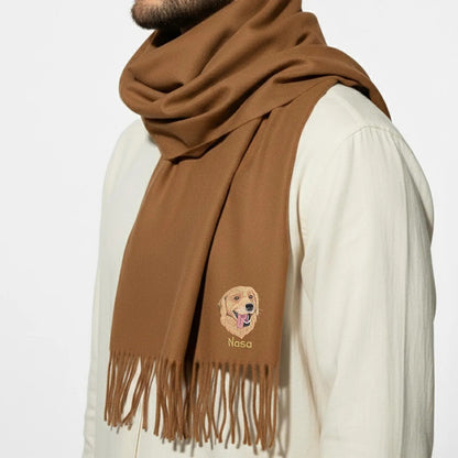 Sciarpa di lana ricamata con ritratto e nome del cane: regalo di Natale perfetto per le mamme di cani