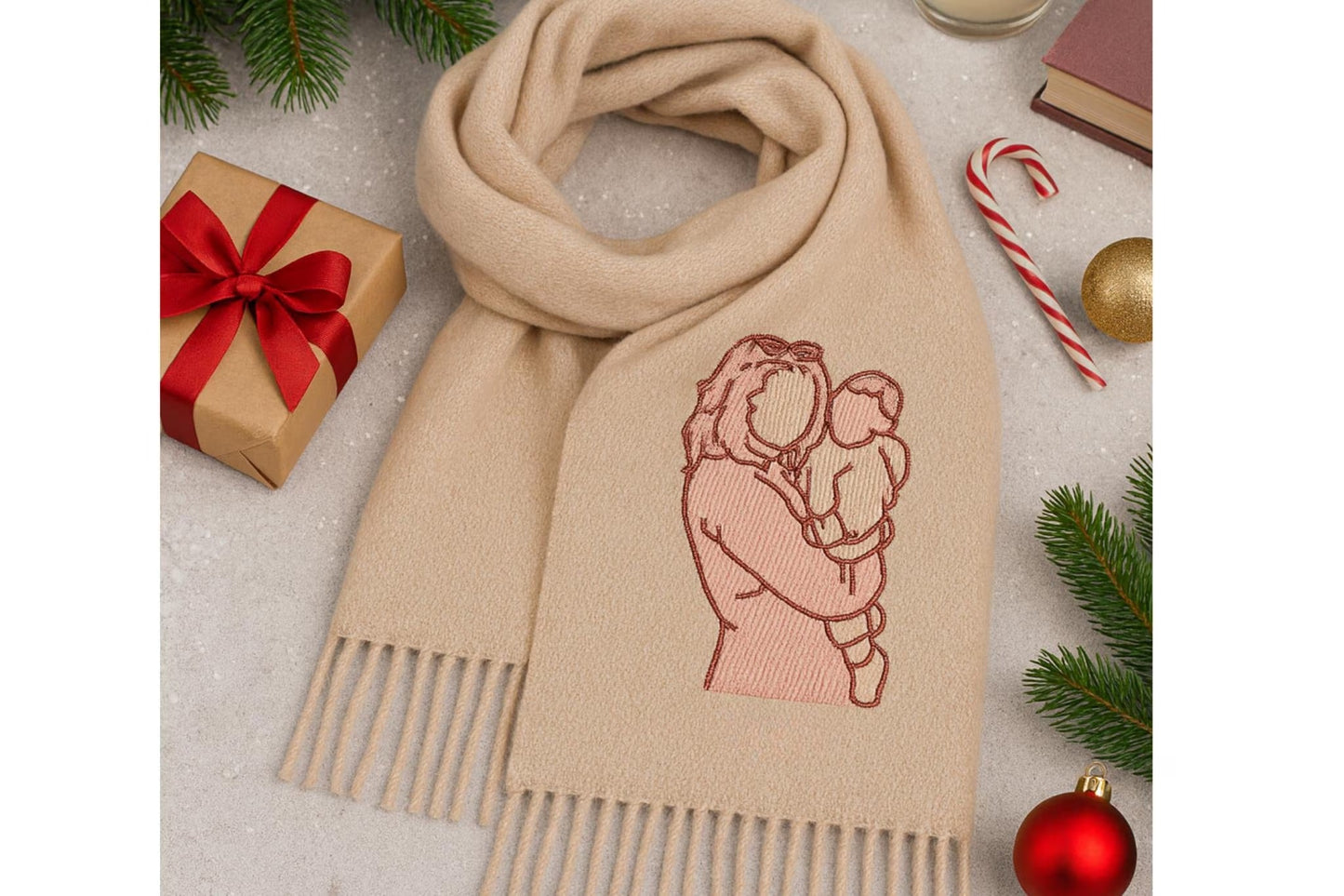 Sciarpa di lana ricamata personalizzata: la tua foto ricamata con amore