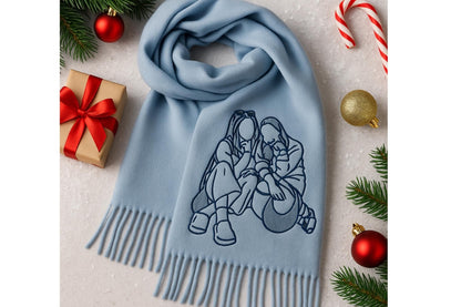 Sciarpa di lana ricamata personalizzata con foto: regalo unico per lei e per lui