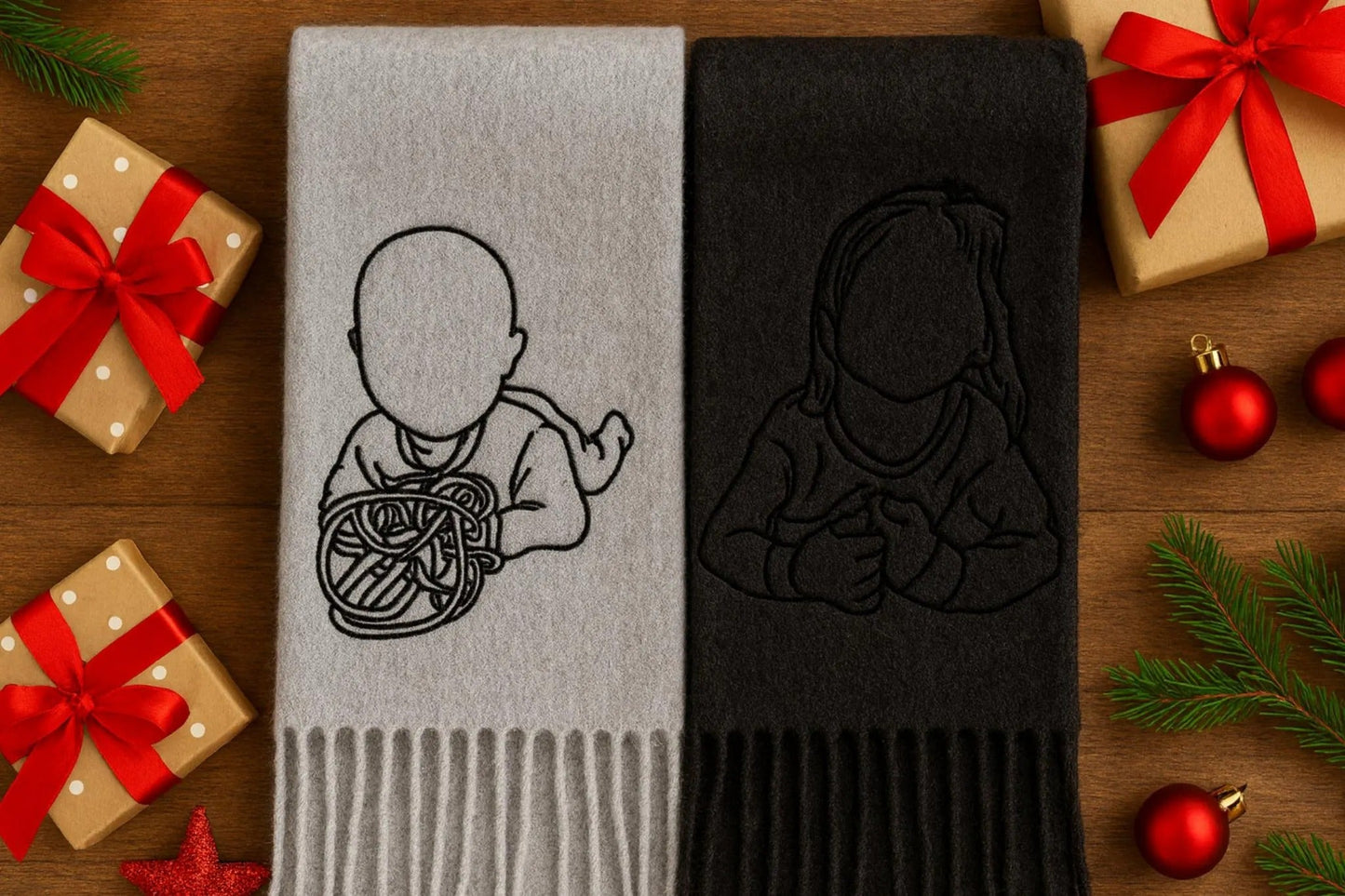 Bestickter Wollschal mit Porträt oder Haustiermotiv – Handgefertigt & individuell