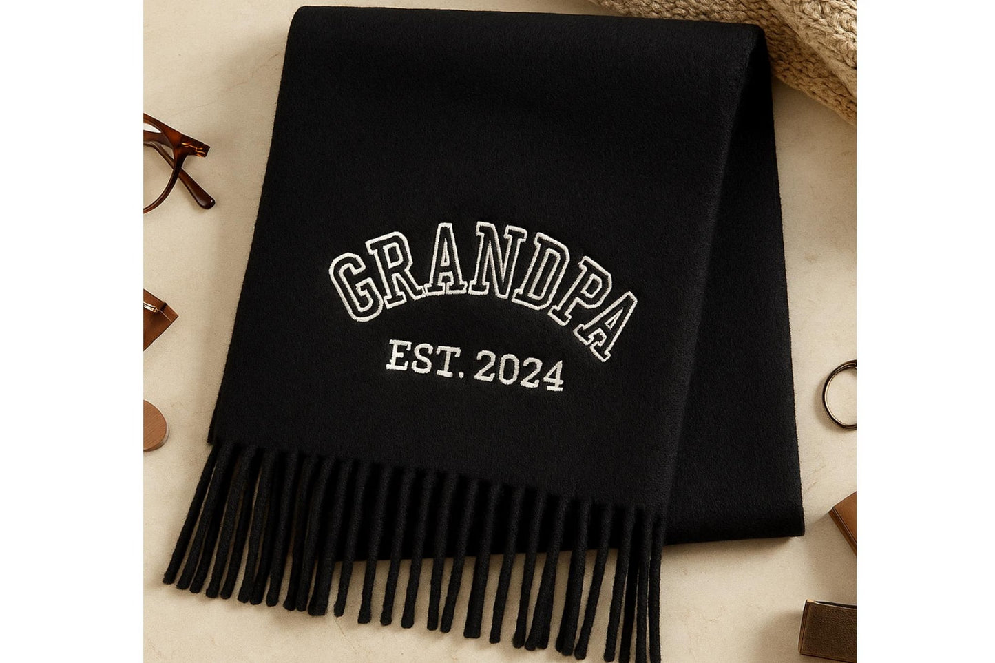 Sciarpa di lana con ricamo – Sciarpa di lana personalizzata per lei e per lui