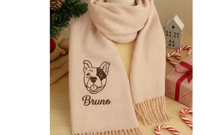 Sciarpa ricamata personalizzata con ritratto di animale domestico: il regalo perfetto per i proprietari di animali domestici
