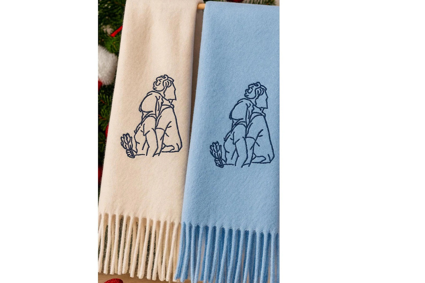 Sciarpa di lana ricamata personalizzata con foto: regalo unico per lei e per lui