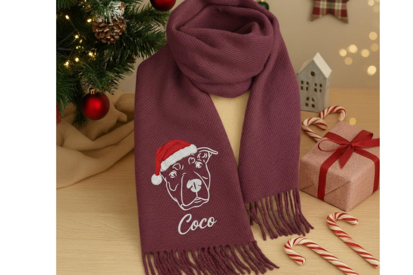 Sciarpa personalizzata con cane o gatto – Regalo unico con ricamo