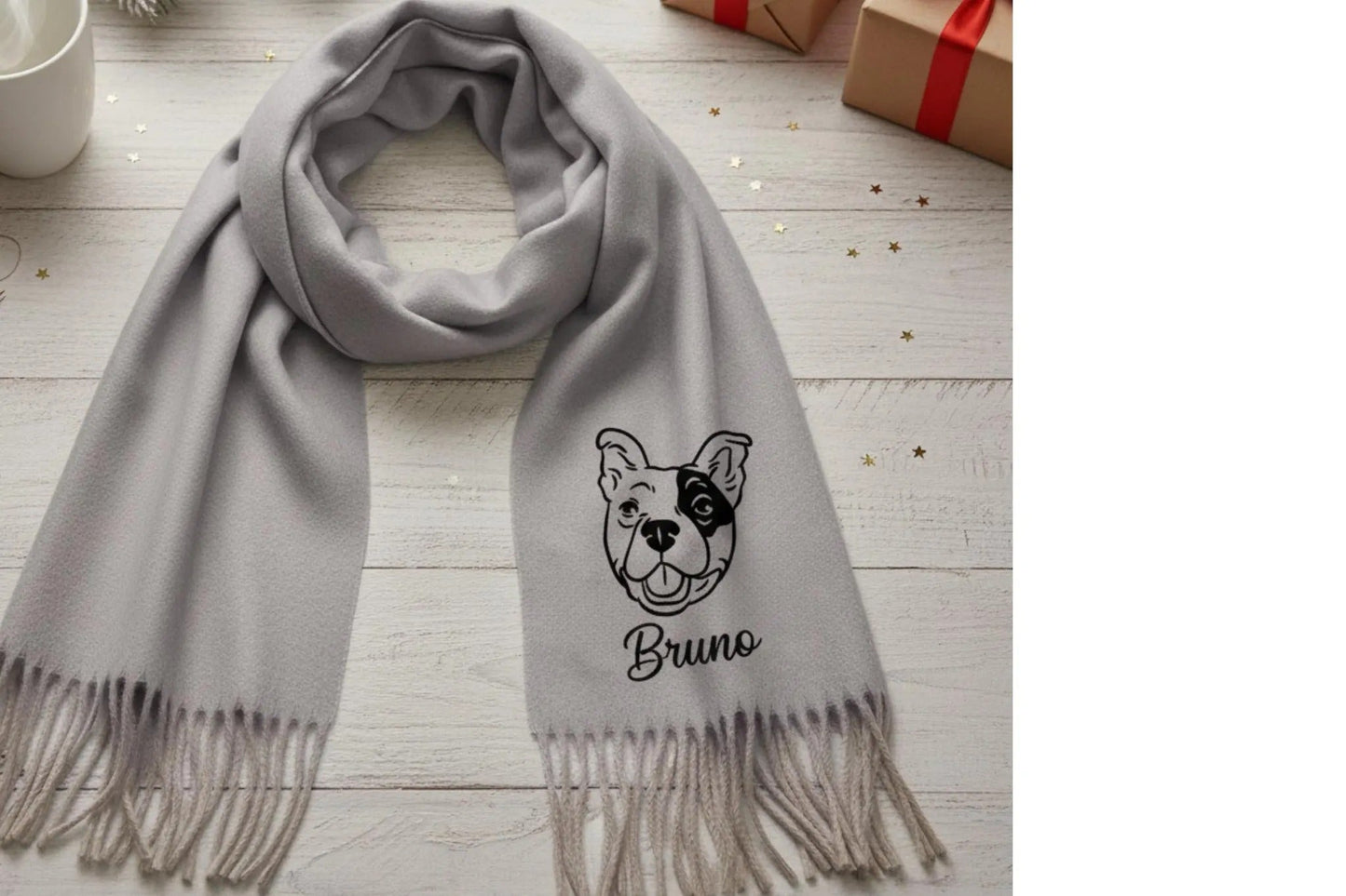 Sciarpa di lana ricamata con volto di animale domestico – Regalo personalizzato per gli amanti degli animali