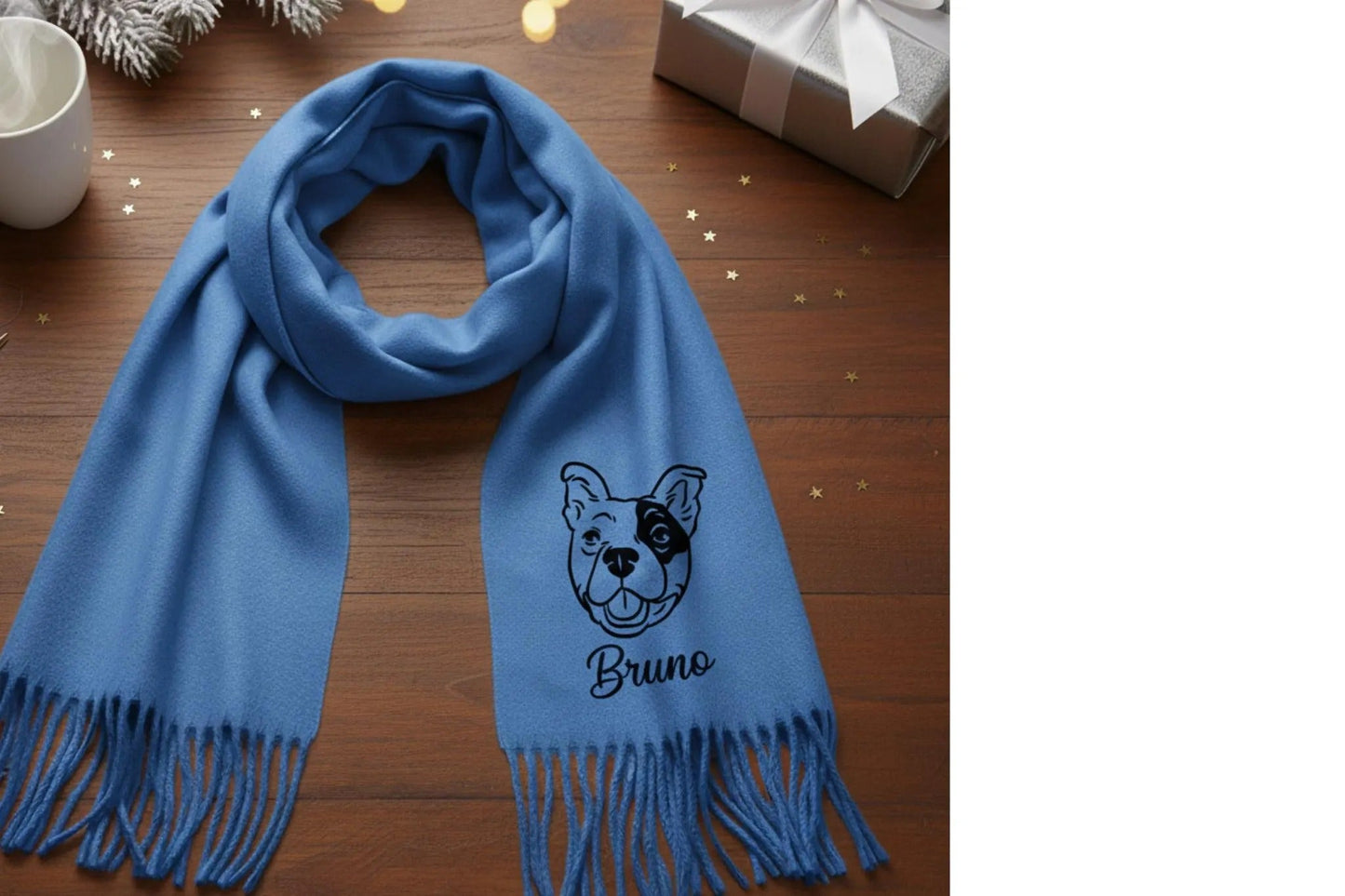 Sciarpa di lana personalizzata con ritratto di animale domestico: cane o gatto ricamato individualmente
