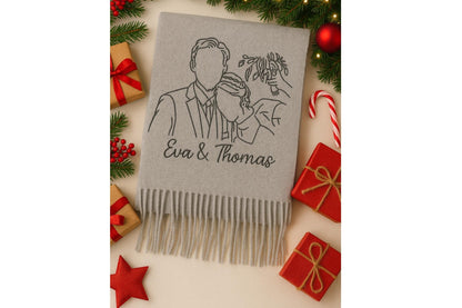 Sciarpa di lana ricamata personalizzata con foto: regalo unico per lei e per lui