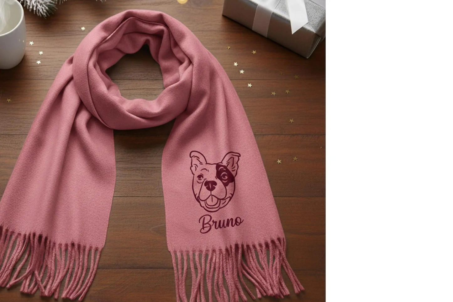 Sciarpa di lana ricamata con volto di animale domestico – Regalo personalizzato per gli amanti degli animali