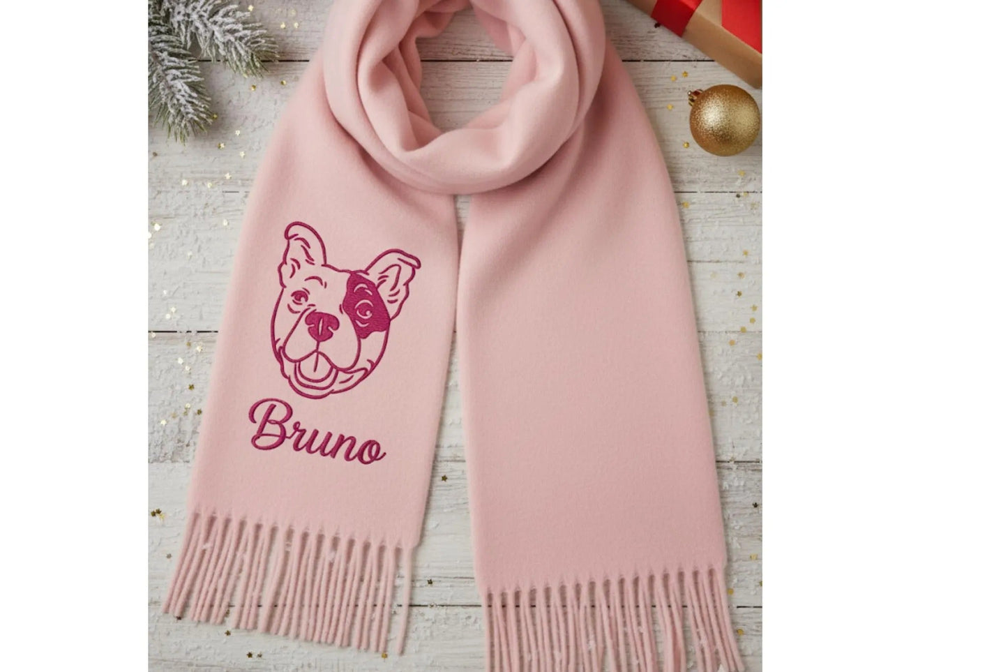 Sciarpa di lana ricamata con volto di animale domestico – Regalo personalizzato per gli amanti degli animali