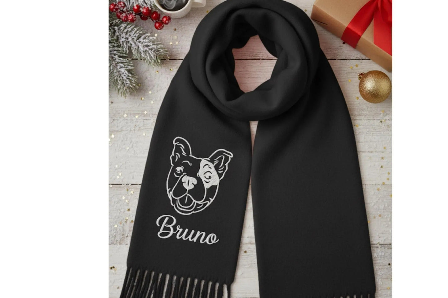 Sciarpa di lana ricamata con volto di animale domestico – Regalo personalizzato per gli amanti degli animali