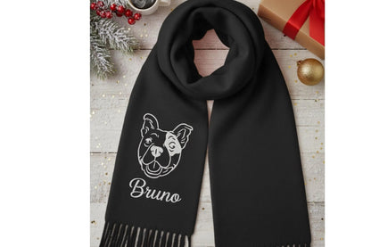 Sciarpa di lana ricamata con volto di animale domestico – Regalo personalizzato per gli amanti degli animali