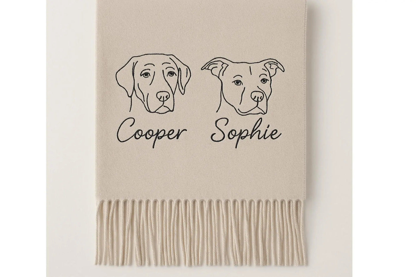 Sciarpa di lana personalizzata con ritratto di animale domestico: cane o gatto ricamato individualmente