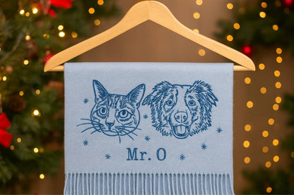 Sciarpa di lana ricamata con volto di animale domestico – Regalo personalizzato per gli amanti degli animali