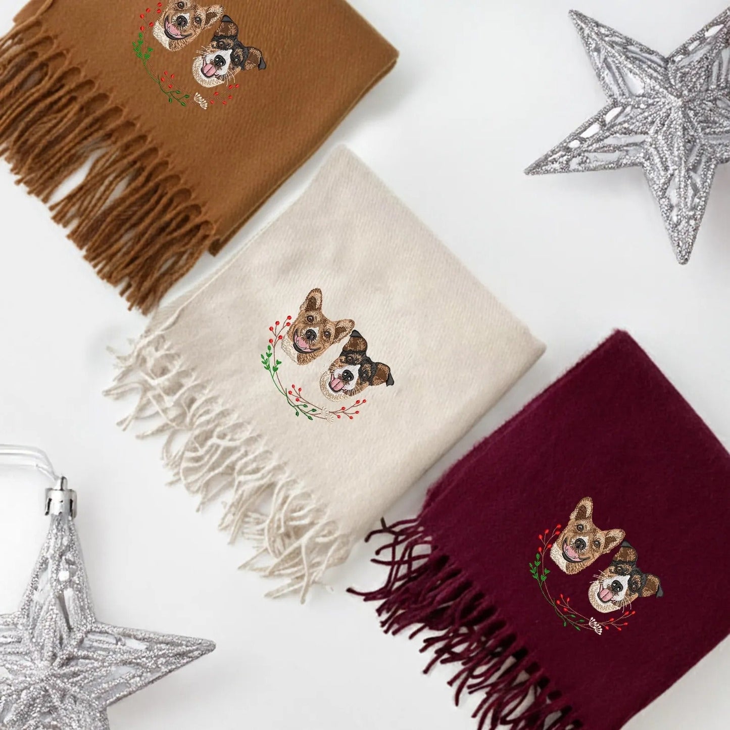 Sciarpa personalizzata con ritratto di cane: elegante sciarpa invernale con il tuo amico a quattro zampe ricamato