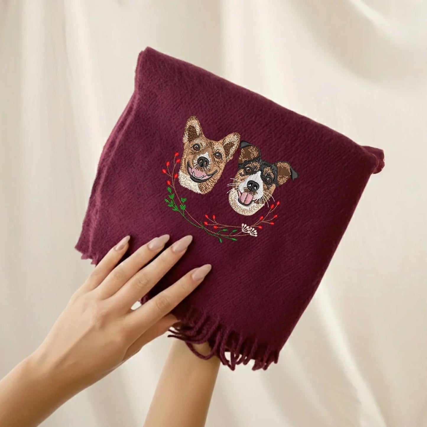 Sciarpa personalizzata con ritratto di cane: elegante sciarpa invernale con il tuo amico a quattro zampe ricamato